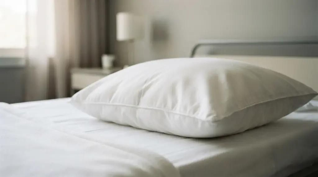 Oreiller blanc posé sur un lit dans une chambre